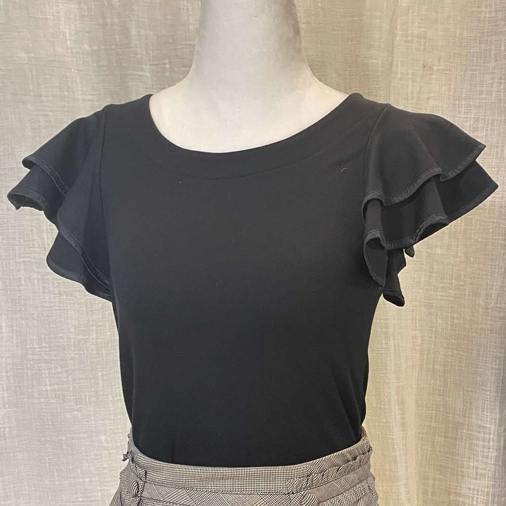 French Connection- Black ruffle short sleeves shirt
